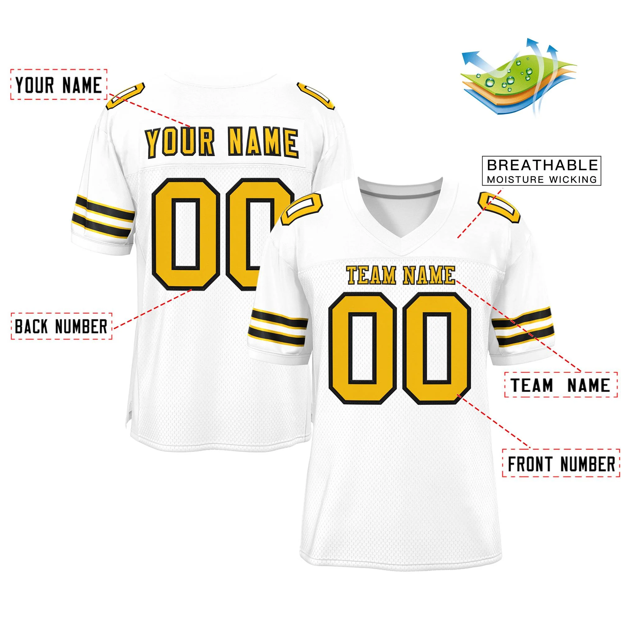 Custom White Gold-Black Classic Style Mesh Authentic Football Jersey