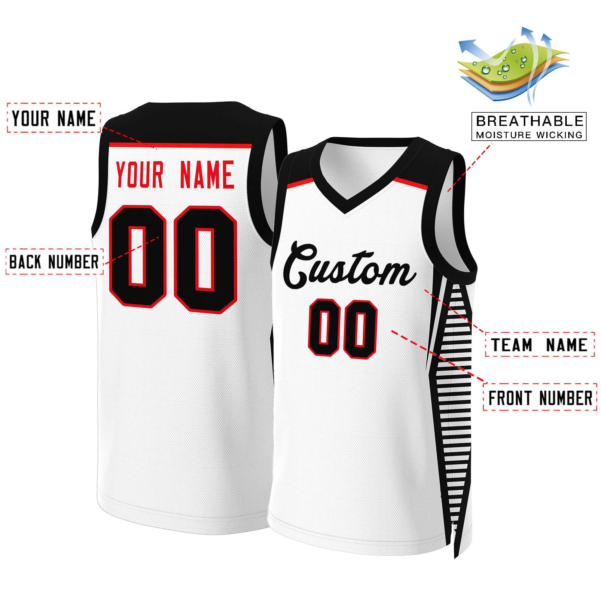 Custom White Black Classic Tops Mesh Basketball Jersey