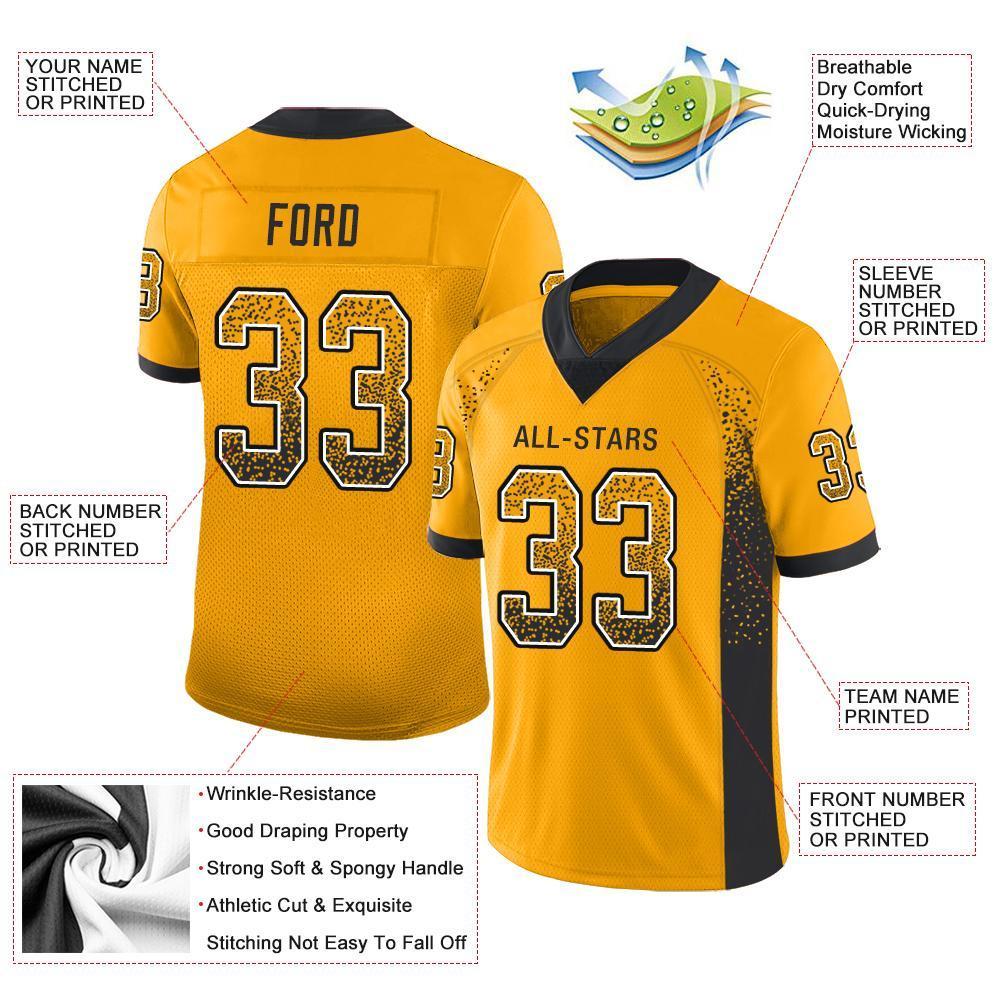 Custom Gold Black-White Drift Fashion Mesh Authentic Football Jersey